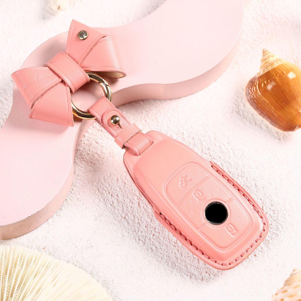 Women's Genuine Leather Bow Key Cover for Mercedes-Benz - Internet Celebrity Style