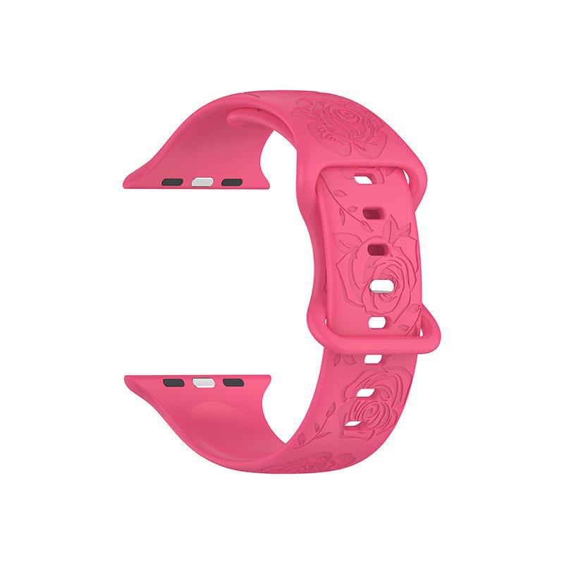 Apple Rose Pattern Silicone Watch Strap for 9th Gen Apple Watch, Laser Engraved Design with Eight-Shaped Buckle