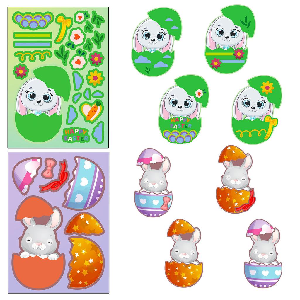 6PCS/Pack Easter Day Cartoon Rabbit Egg Stickers Bunny Make A Face Children's DO IT YOURSELF Puzzle Decals Fun Play Learning