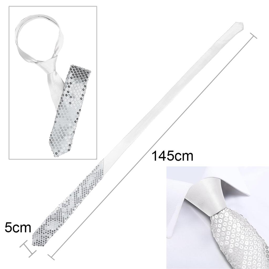 [Xiang Ru] Plain Necktie, Approx. 5cm Wide, Men's & Women's, Sequined, Sparkling, Party, Stage Performance, Stylish Gift, Magic Trick, Silver