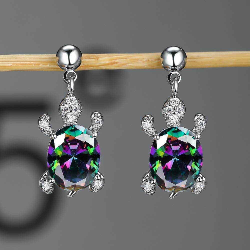 Charm Female Rainbow Zircon Stone Drop Earrings Cute Trendy Bridal Silver Color Wedding  For Women