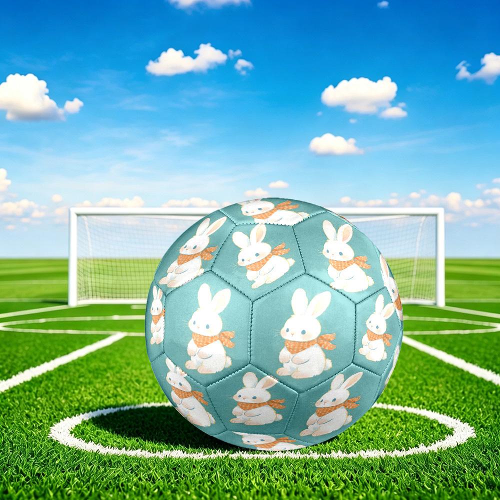 1pc Winter Bunny Scarf Theme Soccer Ball Football, Size 5, Lightweight PVC, Outdoor Training Soccer Ball,Gift c6511