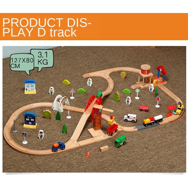 Wooden Track Set Big Scene Crane Cargo Transport Assembly Accessories Kids Toys Compatible Wooden Over Three Years Old
