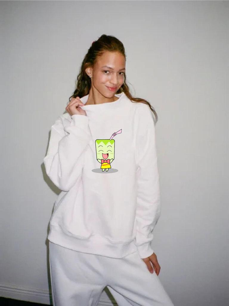 Women's Long Sleeve Versatile Letter Print Sweatshirt, Heavyweight Casual, Mid-High Neck, for Spring and Autumn