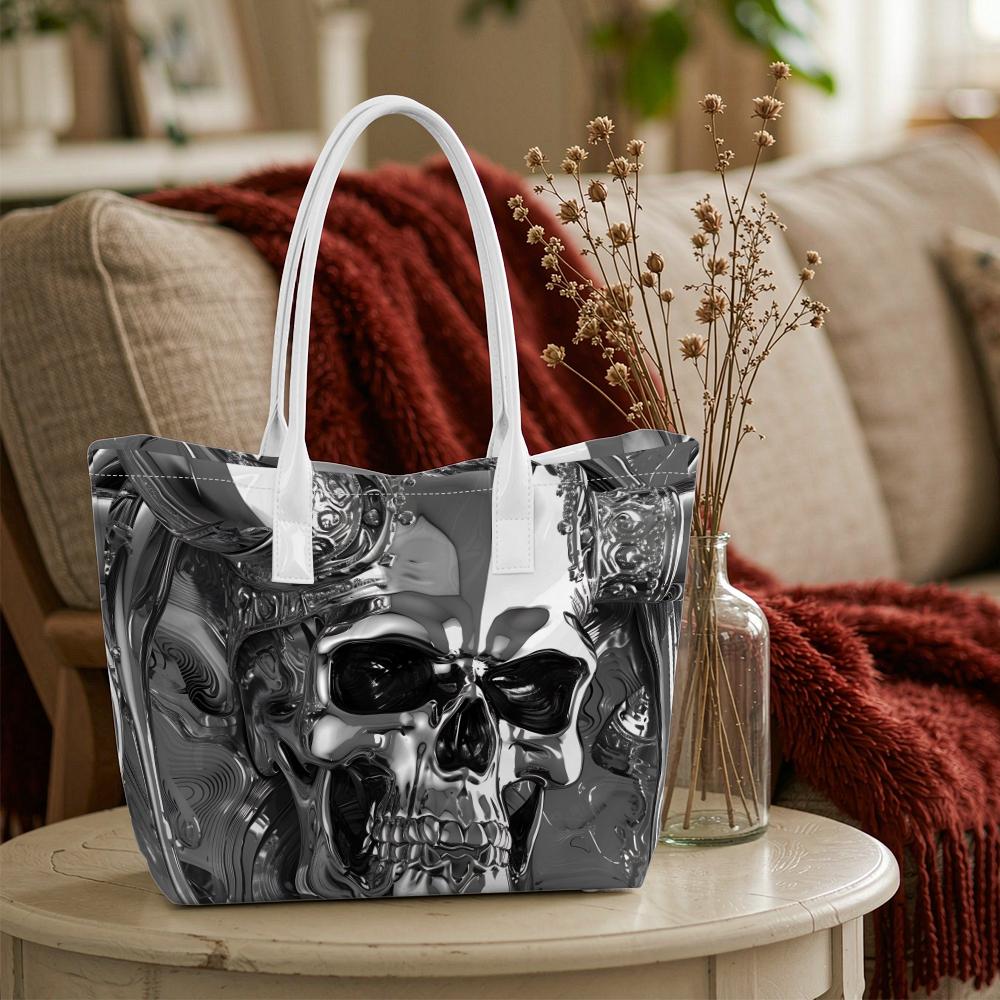 Stylish Skull Pattern Tote Bag for Daily Use Versatile Carryall Handbag