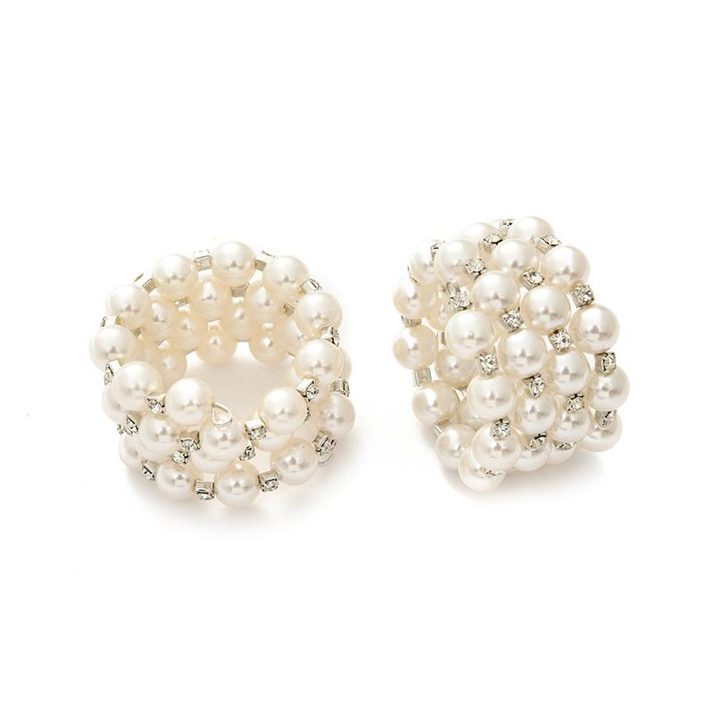 6PCS Pearl Napkin Buckles,Delicate Handmade Wide Round Napkin Holder Rings,for Dinner Parties Wedding Dining Table Setting Decor