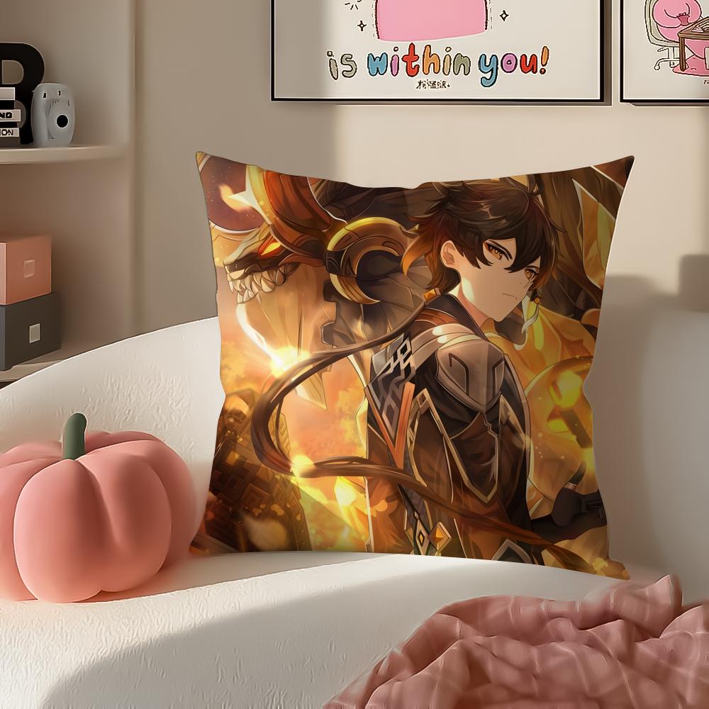 Genshin Zhongli Cushion Cover Pillowcase Short Plush Invisible zipper Room Sofa Cushion Cover