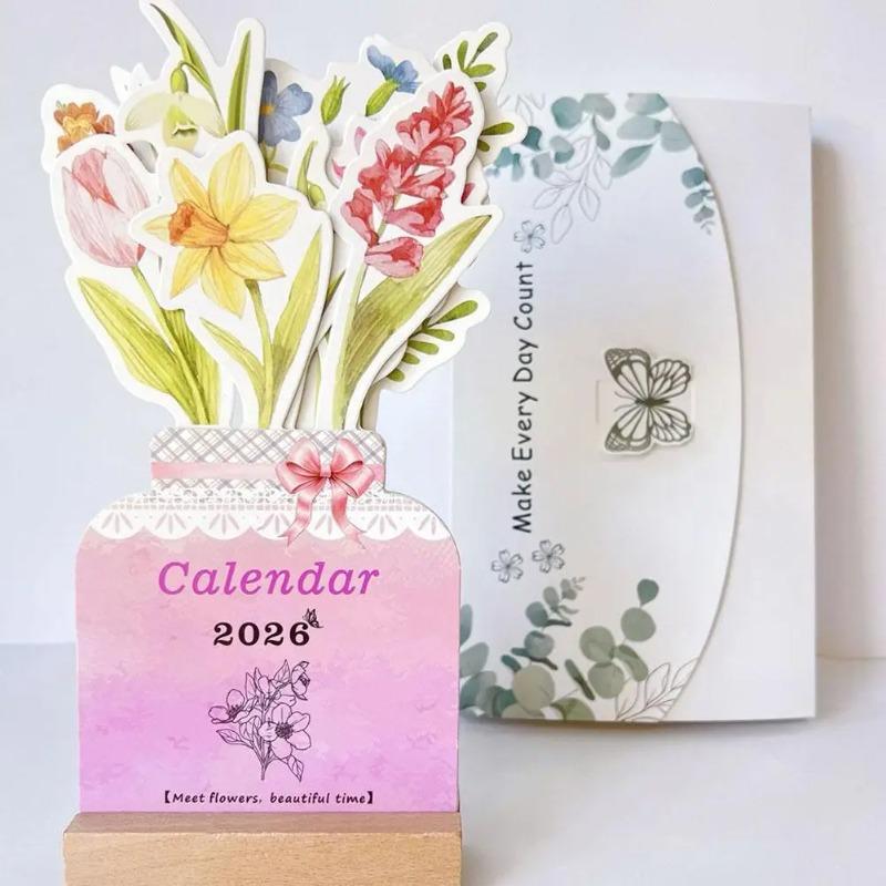 Bloomy Flowers Desk Calendar Exquisite Mini Calendar Standing Desk Calendar Monthly Planner For Home Office Tabledesk Decor