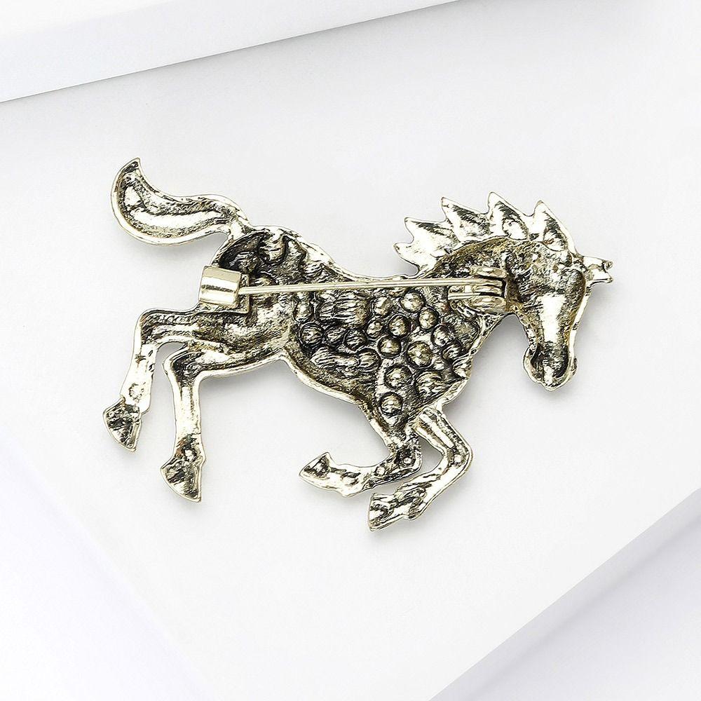 Gift Rhinestone Running Horse Brooch Traditional Vintage Zodiac Animal Badge Retro Brooch Pins Cultural Art