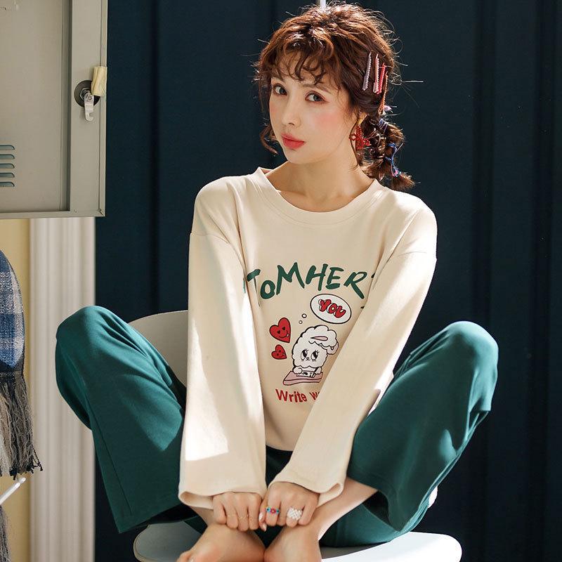 Women's Cute Cartoon Long Sleeve Pajama Set – Comfortable Thin Style for Spring, Autumn, and Winter, Wearable Outdoors