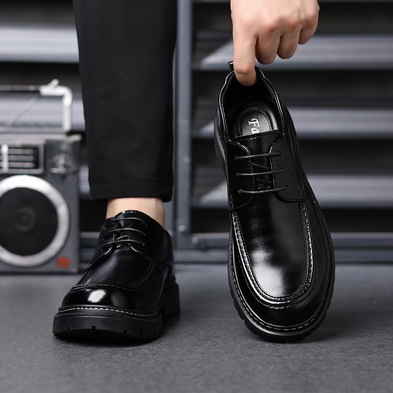 Fashion Business Thick Soled Men's Leather Shoes Retro Casual Style Office High Quality Adult Formal Shoes Black Brown Lace-up New