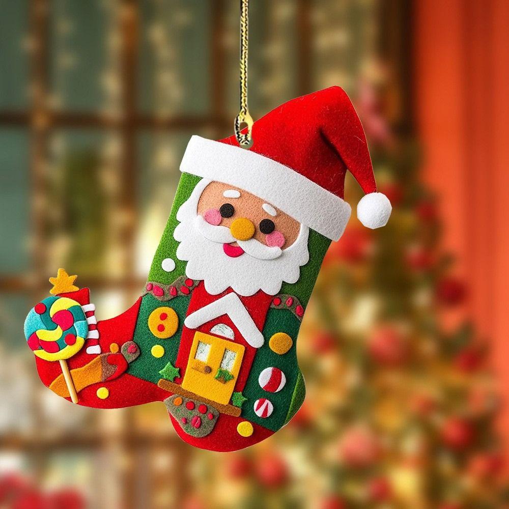 1/6Pcs 2D Christmas Socks Decorations Colorful Acrylic Christmas Tree Ornaments Handcrafted Christmas Tree Pendant Holiday Decor