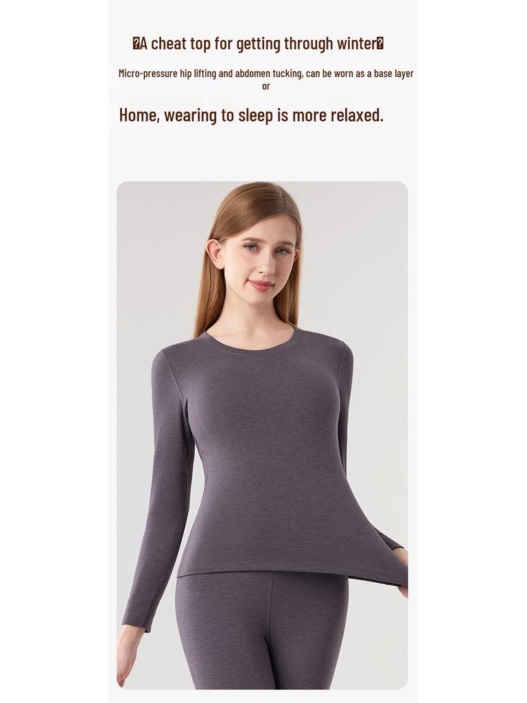 Women's Class A Fleece-Lined Thermal Cashmere Underwear Set - Antibacterial Autumn/Winter Top and Pants.