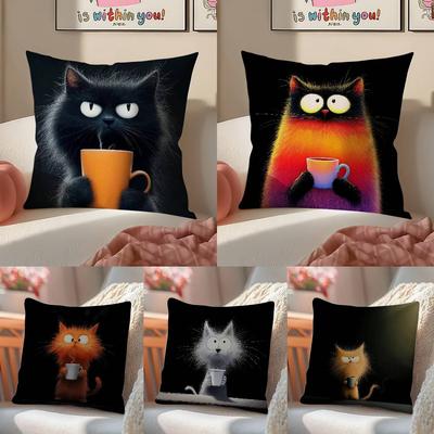 Simple Cartoon Furry Cat Pattern Pillow Case Comfort Sofa Bed Silky Elegant Invisible Zipper Decorative Cushion Cover