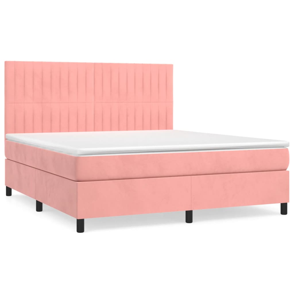 Box Spring Bed with Mattress Pink 180x200 cm Velvet
