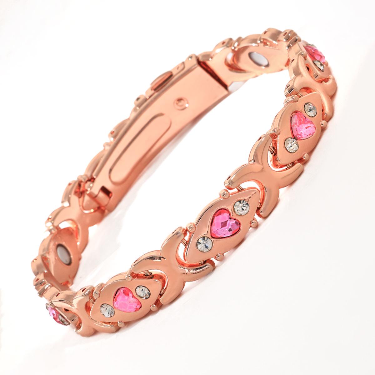 Европейский и американский модный магнитный браслет в форме сердца - Экологичный сплав, инкрустированный стразами, регулируемый, для женщин