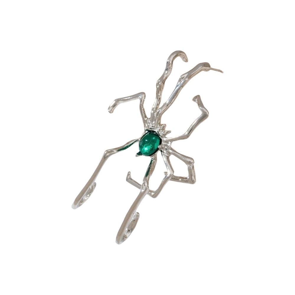 Dark Dangle Earrings Crawl Piercing Earrings Minimalist Spider Earrings Unisex зелёный