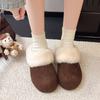 Women's Inside Heightening Low Heel Baotou Half-Drag Winter New Round Toe Scrub Fleece Warm Slippers