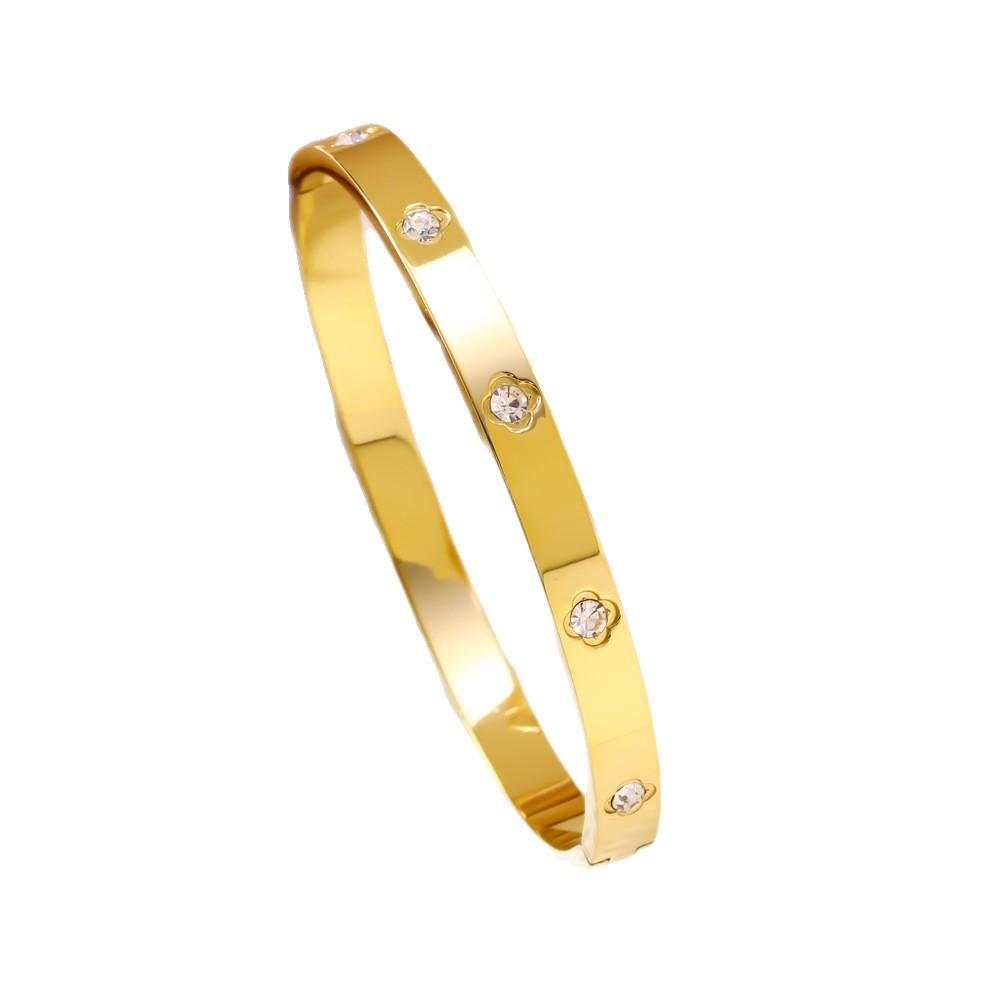 Modisches Zirkon-Kleeblatt-Armband, vakuumvergoldet, 18 Karat Gold, Damen, 2026