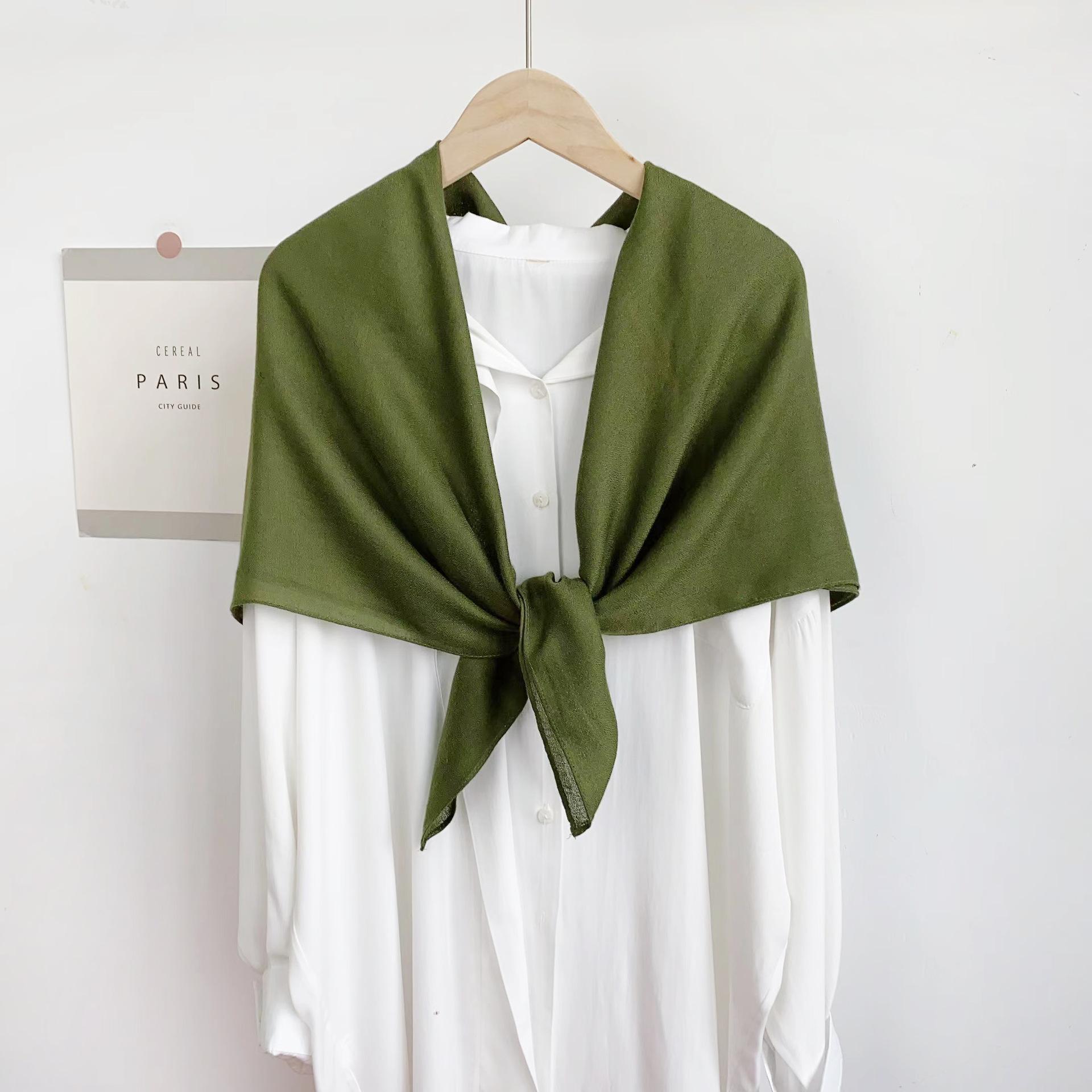 

Head scarf Solid color versatile silk scarf Women s summer air-conditioned room with cotton and linen shawl Simple temperament scarf 90*90cm