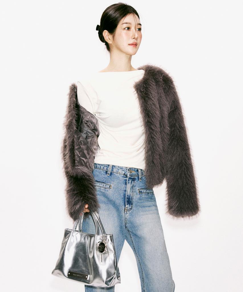 Nick&Nicole Crystal Faux Leather Tote Bag_Silver