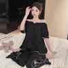 Ice Silk French Sweetheart Pajama Set - Short Sleeve, One-Shoulder, Women's Summer Loungewear
