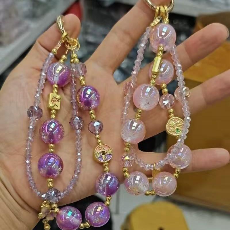 Light Luxury Crystal T-word Mobile Phone Chain Short Beaded Mobile Phone Lanyard Pearl Portable Lanyard Butterfly Internet Celebrity Women's Jewelry