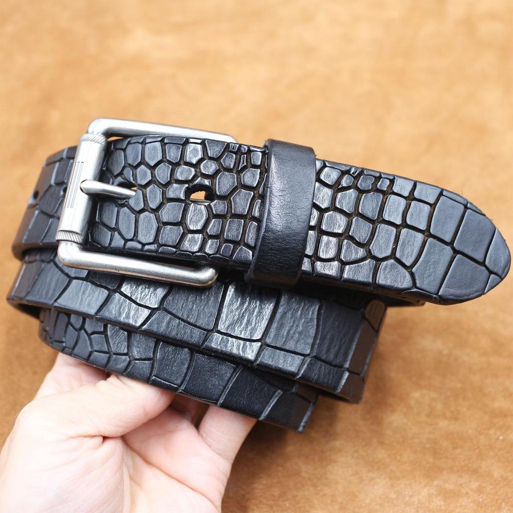 3.8CM Wide Italian Genuine Crocodile Leather Belt for Men - Retro Versatile Jeans Accessory
