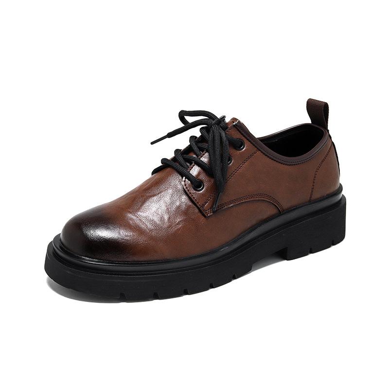 Leather Shoes Men's Spring Casual Premium Sense Big Head Height Increase Dress Business British Wedding Groom Martin 4766-R
