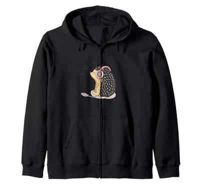 Cute Hedgehog with Headphones Listen To Your Favorite Music Zip Hoodie