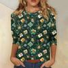 3/4 Sleeve Shirts For Women Print Christmas Tees Blouses Casual Plus Size Basic Tops Pullover