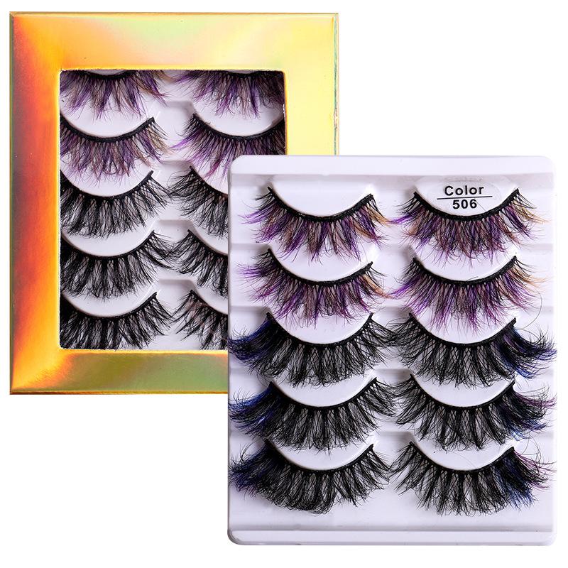 5 Pairs Of Colored Fried False Eyelashes, Naturally Thick Curled Imitation Mink Eyelashes