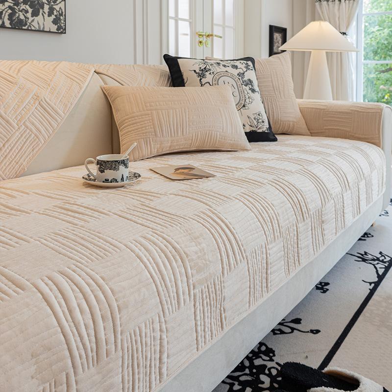 Stoff Sofakissen Hochwertig Verdickt Rutschfest Sitzkissen Creme Stil Kurzplüsch Sofabezug Überwurf