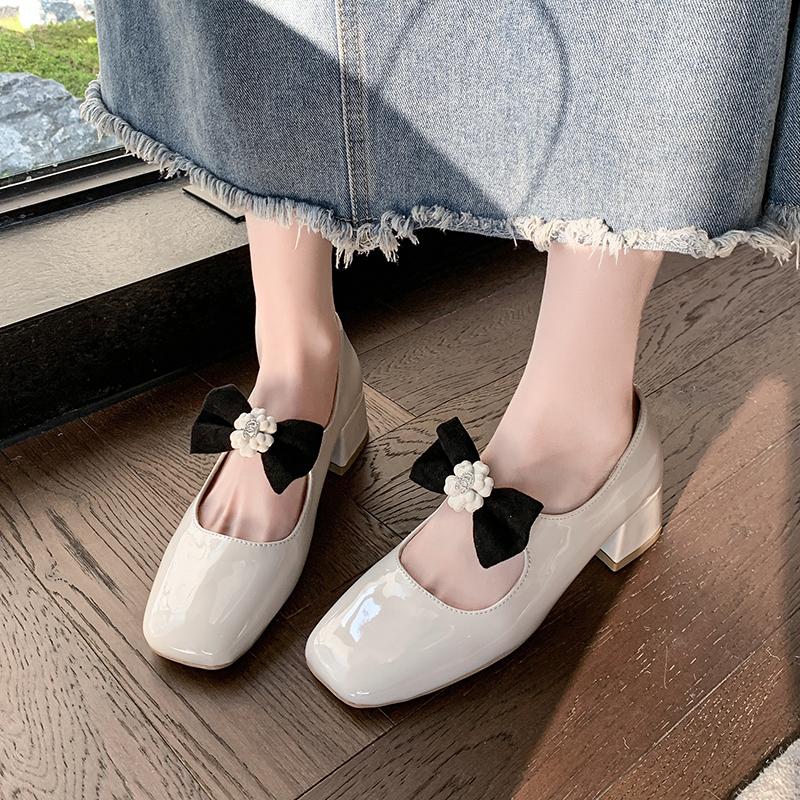 2025 Squared Heel Women High Heels Single Shoes Glitter Genuine  Top Quality Fashion Round Toe All Match Cute Beautiful Pumps