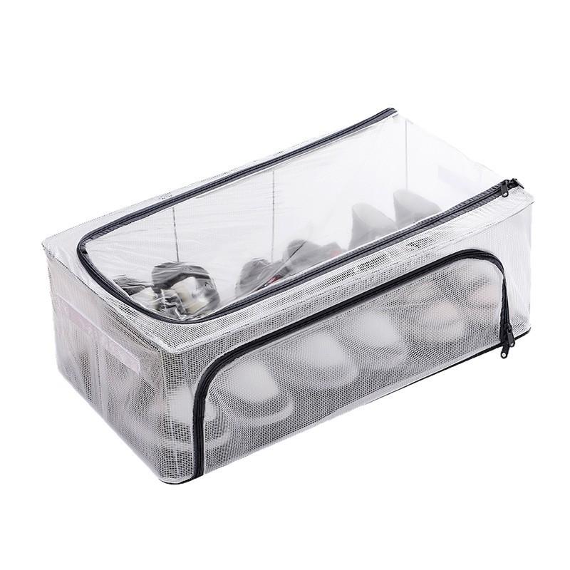 Waterproof PVC Foldable Underbed Shoe Box with Transparent Lid & Steel Frame