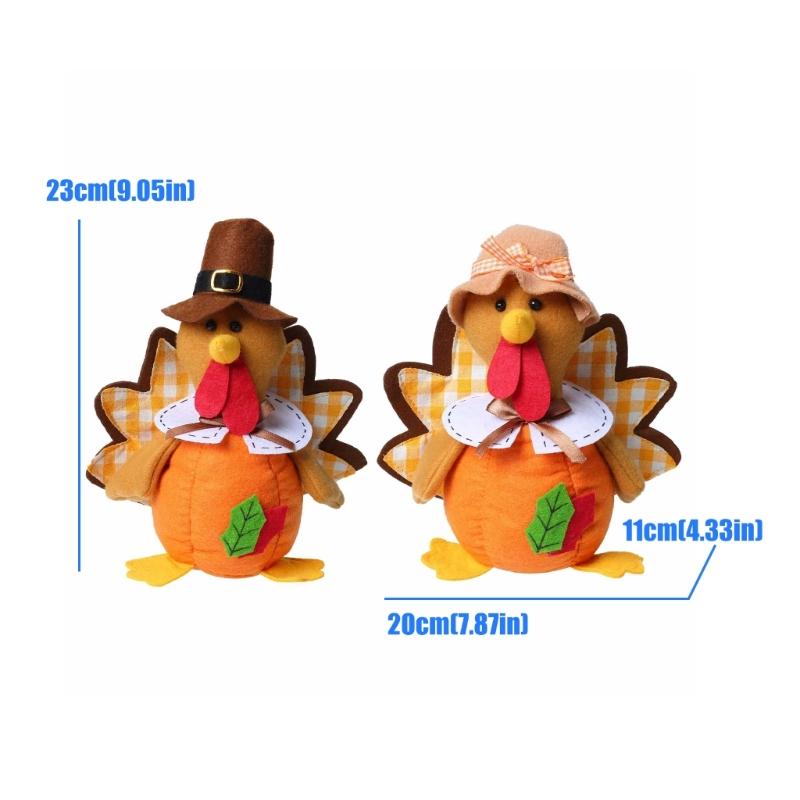 Soft Fabric Stuffed Turkey Thanksgiving Decoration Harvest Turkey Figure Ornament for Tabletop Shelf Entryway Dining Area and Fall Room Display Use