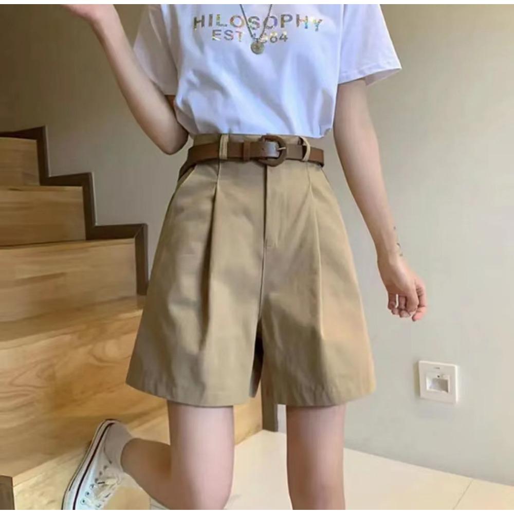 Women's Summer New Loose Quarter Length Pants Solid Color Versatile High Waist Slimming Shorts