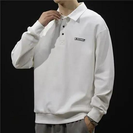 

Мужская серая свободная толстовка-поло - осенний стиль 2023 года, модный длинный рукав 3XL (145-160 jin)