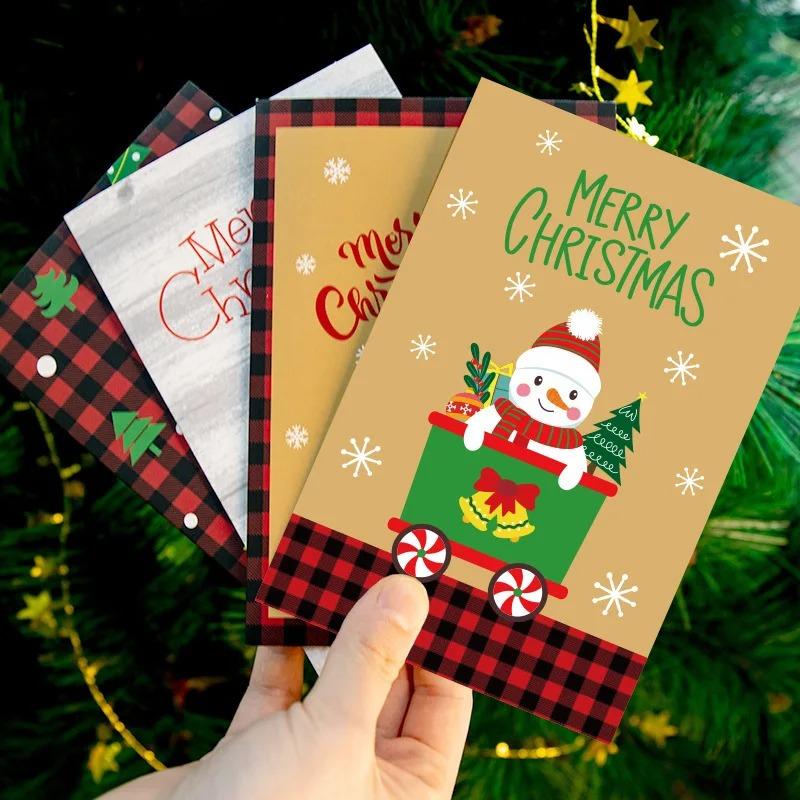 6pcs Merry Christmas Greeting Cards with Envelopes Stickers Folding Type Cartoon Print Gift Cards Christmas Decoration Supplies
