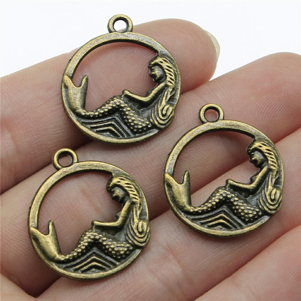 10pcs Charms Lovely Mermaid Antique Bronze Silver Color Plated Pendants Making DIY Handmade Tibetan Jewelry
