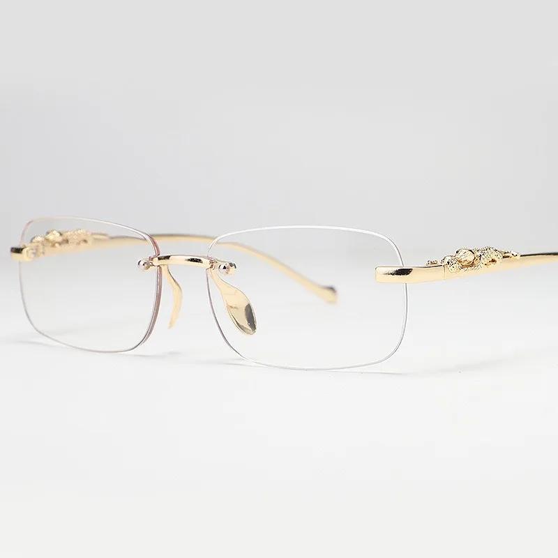 Square Rimless Sunglasses Women Men Cut Edge Golden Leopard Small Frame Sun Glasses Designer Retro Shade Eyewear Uv400