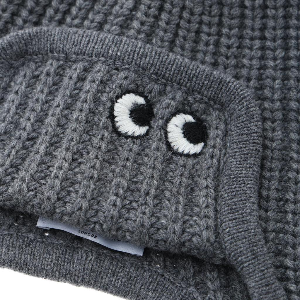 Anya Hindmarch Hat Eyes In Soft Wool Charcoal Knit Cap [Used]