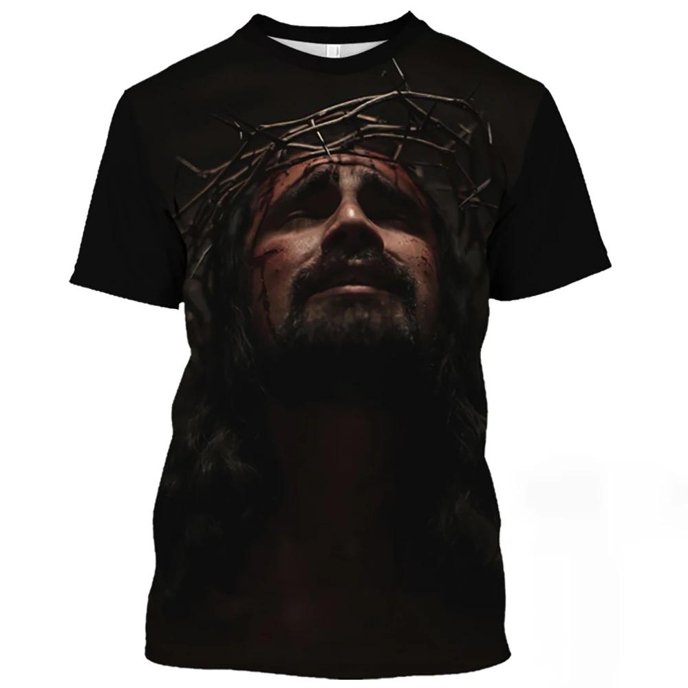 Jesus Christ Pattern Print T-Shirts Summer Casual O-Neck Oversized Quick-Drying Short Sleeve Catholicism Men's T-shirts