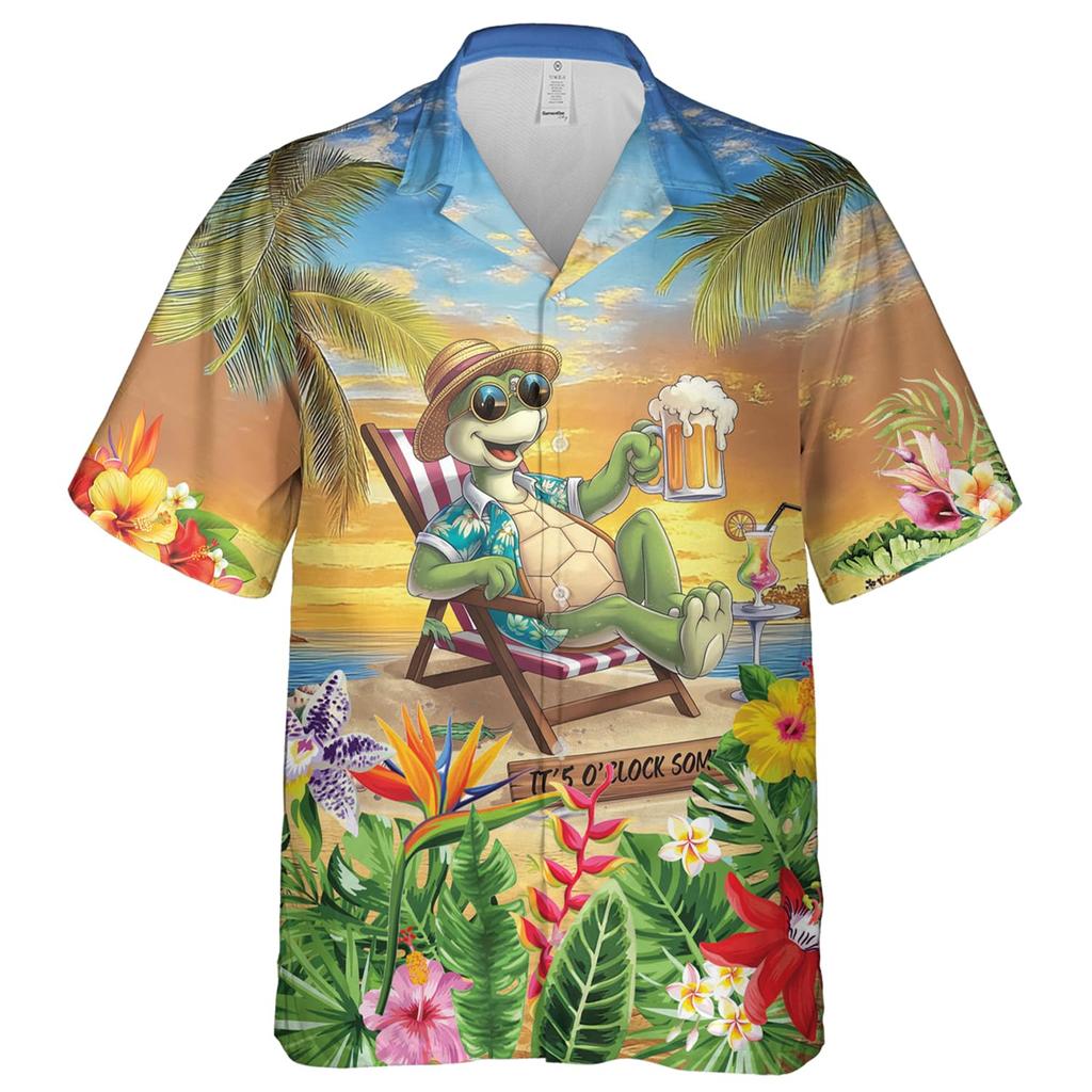Cartoon It's 5 Oclock Hawaiian Shirt For Men Clothing Somewhere Mens Hawaiian Shirts Short Sleeve Series Funny Animal Beach Tops