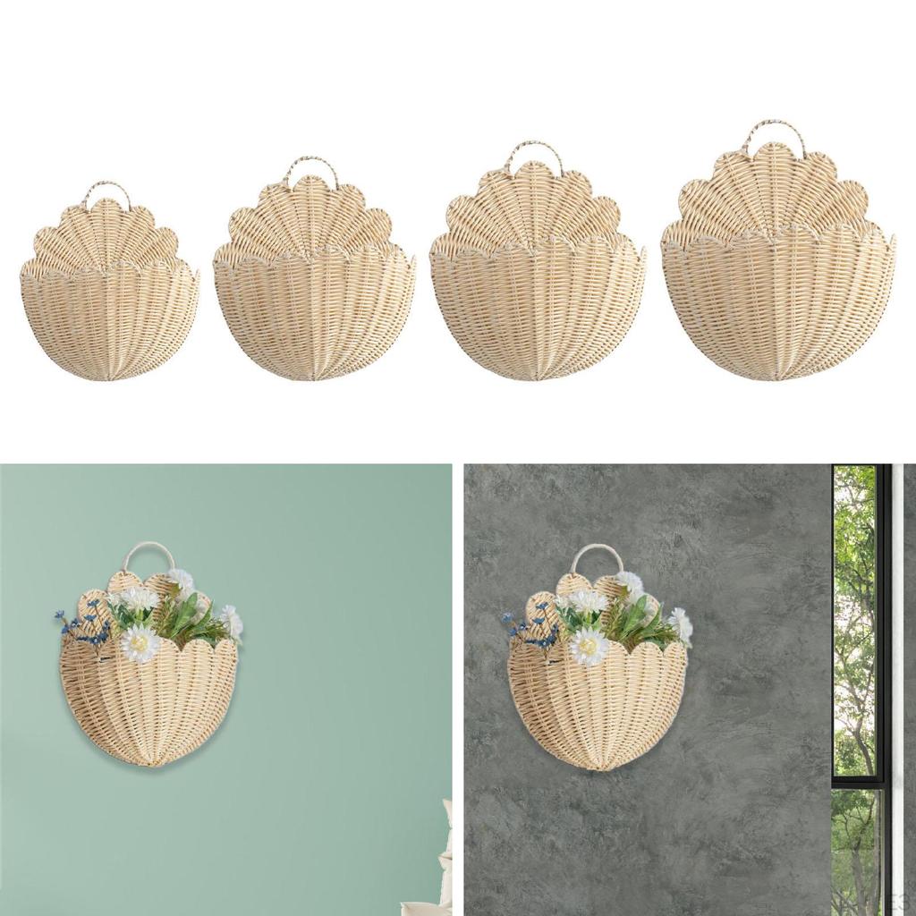 Faux Rattan Wall Hanging Storage Basket, Multipurpose Decorative Flower Handmade