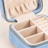 Travel Jewelry Case with Fabric Exterior, Wraparound Zipper, Base Compartments, Ring Rolls, and Elasticized Lid Pocket