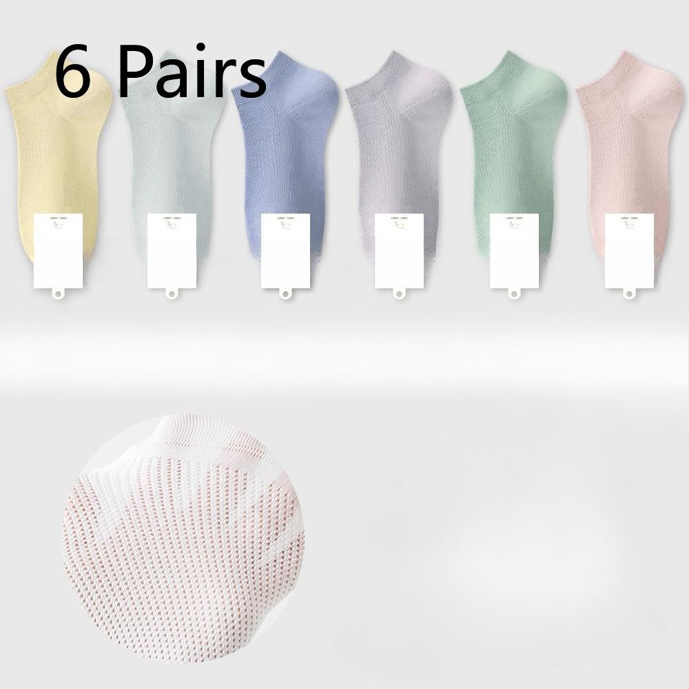 6 Pairs of Women's Summer Thin Cotton Boneless Deodorant Sweat Absorbing Heel Mesh Boat Socks