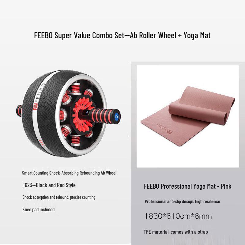 FEEBO Smart Auto-Rebound Abdominal Wheel & Yoga Mat Set