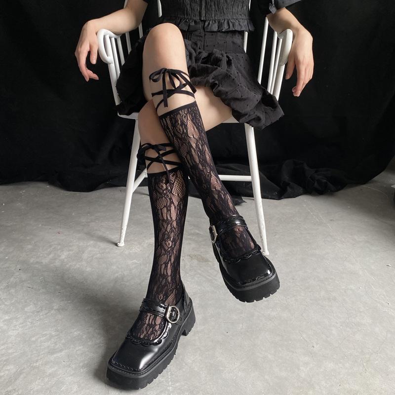 Street Split Toe Socks Strappy Lace Fishnet Stockings Cool JK Girl Knee Socks Japanese Lolita Jk Long Knee High Socks Lolita