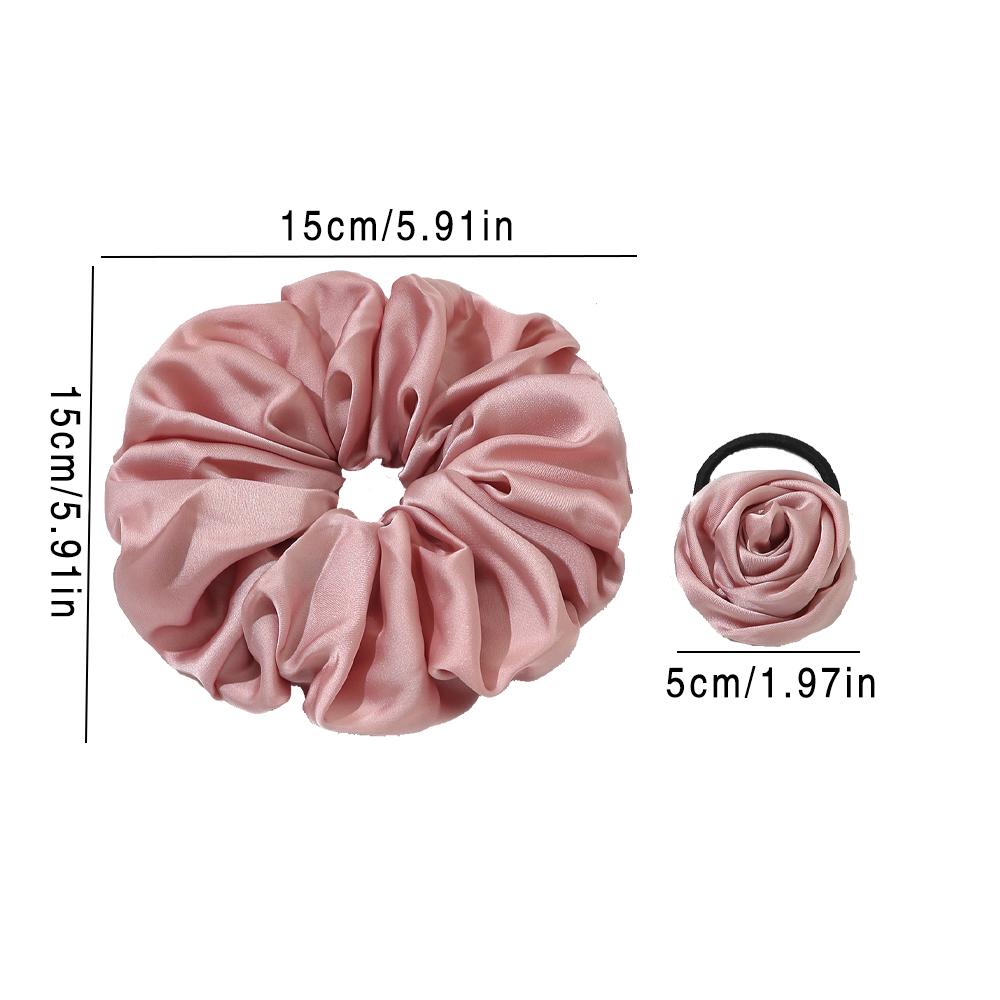 2Pcs Retro Flower Hair Rope Satin Rose Hair Band Summer New Temperament Headband Sweet Elastic Hair Bands Ponytail Holder Women